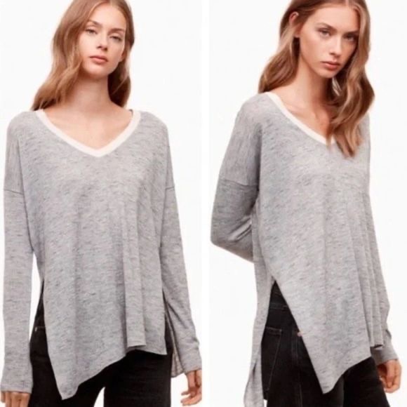 Wilfred (Aritzia) Sherbrooke Heathered Grey V-Neck Lightweight Knit Size S - Picture 1 of 12